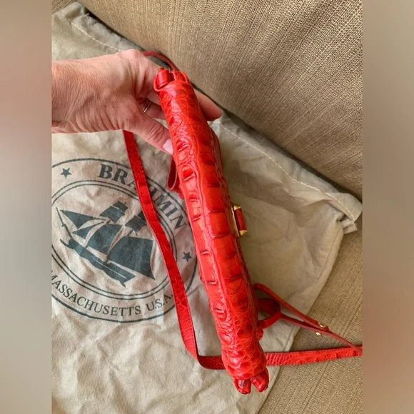 Brahmin Red Croc Embossed Leather Bag PRISTINE - Picture 8 of 8